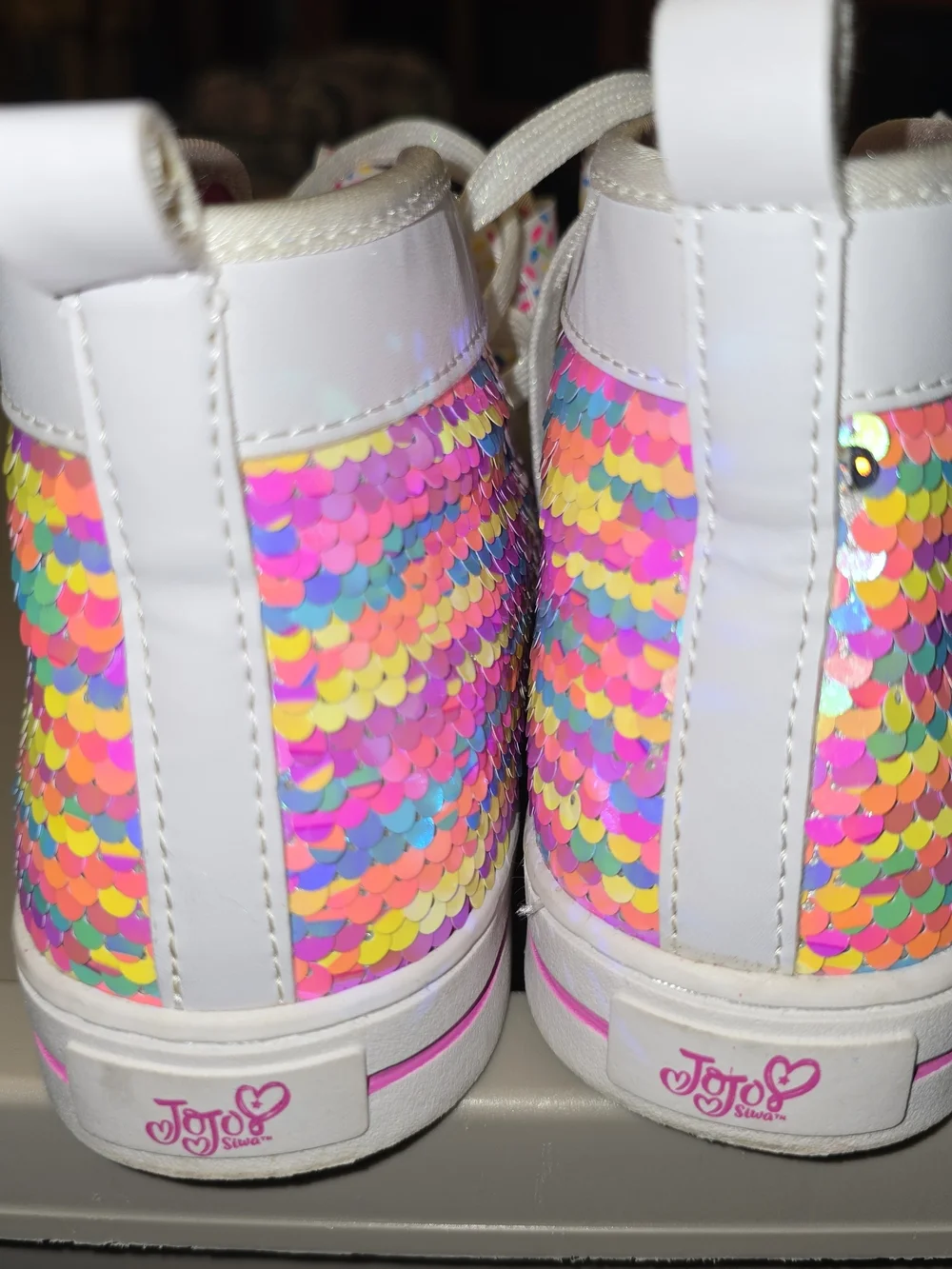 JoJo Siwa Reversible Sequin High Top Sneakers Rainbow Sparkle Girls Shoes - GUC